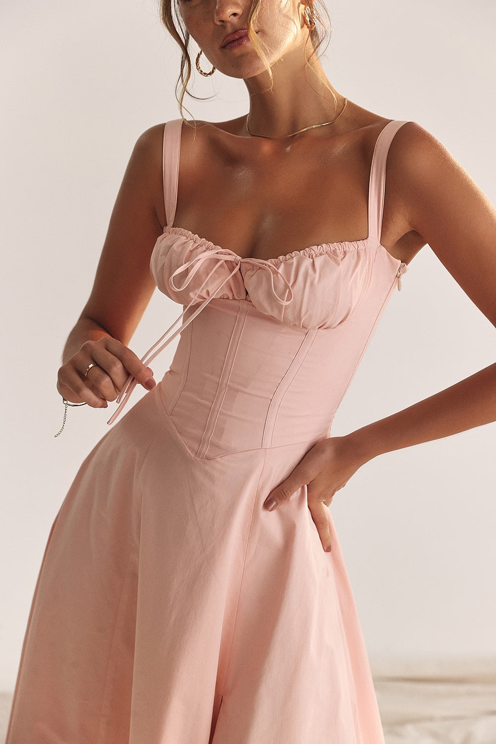 Ruched Bodice High Slit Midi Dress for Evening Events and Special Occasions