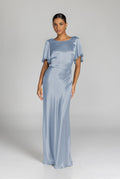 Ice Blue Satin Midi Dress for Special Occasions - Elegant Evening Wear