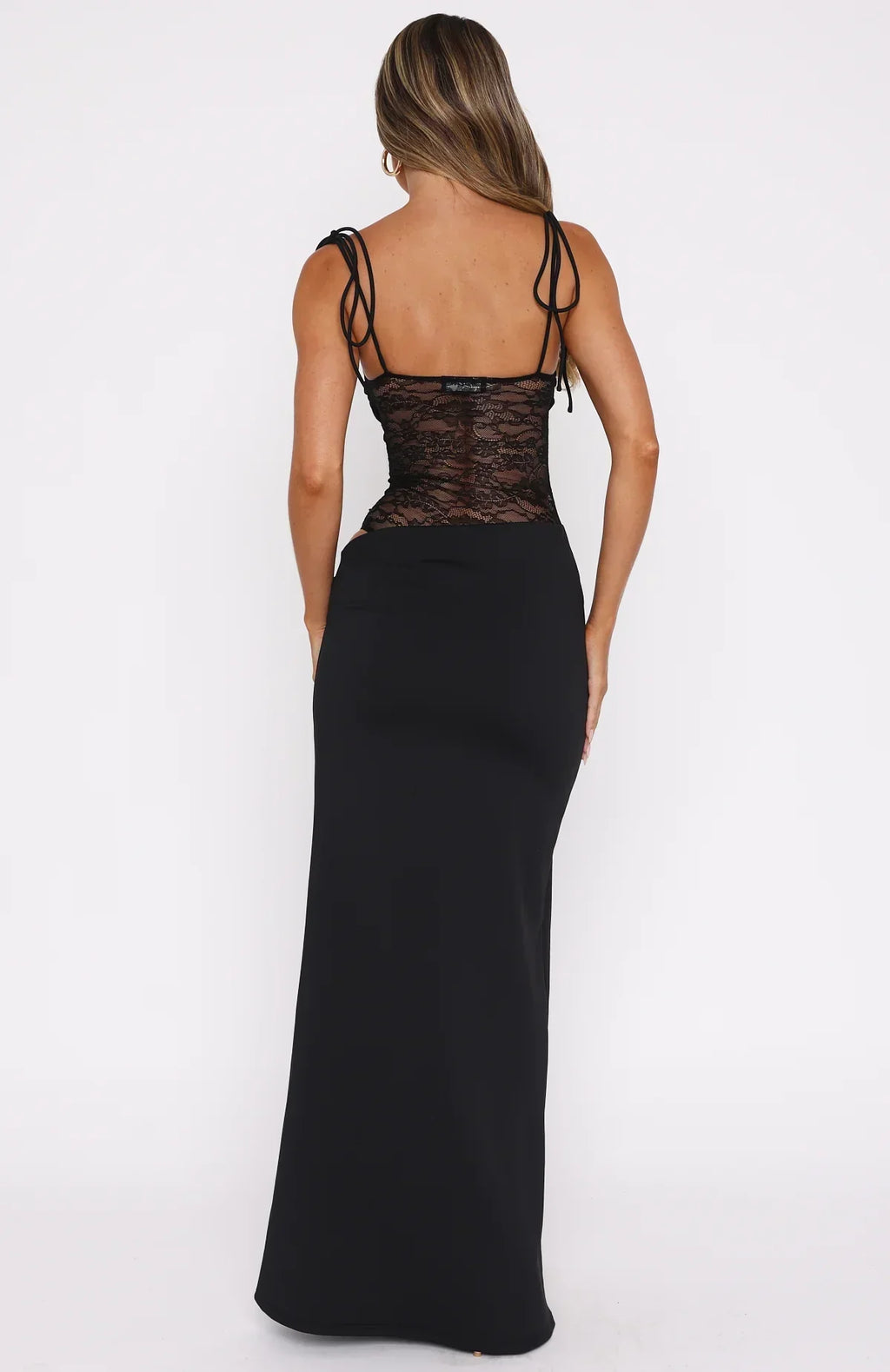 Sheer Lace Cut-Out Maxi Dress with Bodice Detail for Formal Events