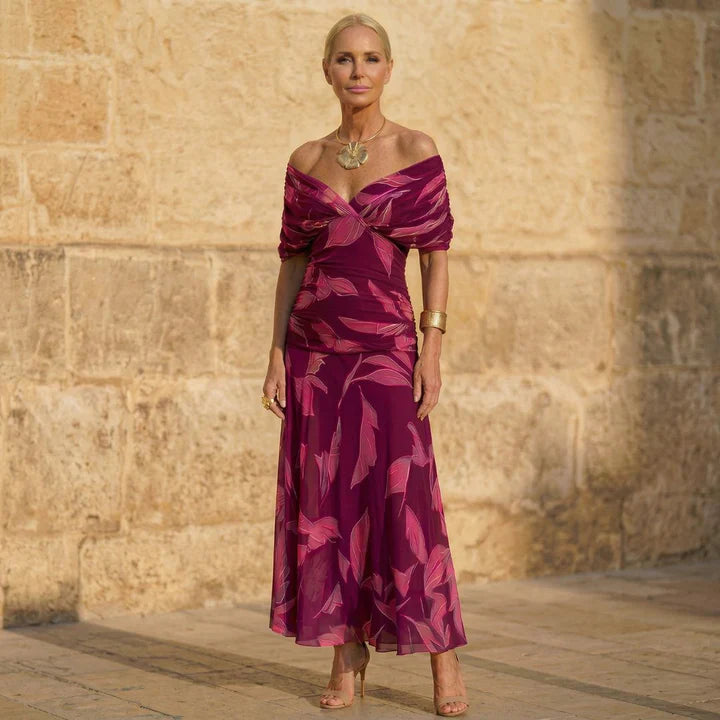 Leaf Print Flowing Midi Dress – Evening Out Essential