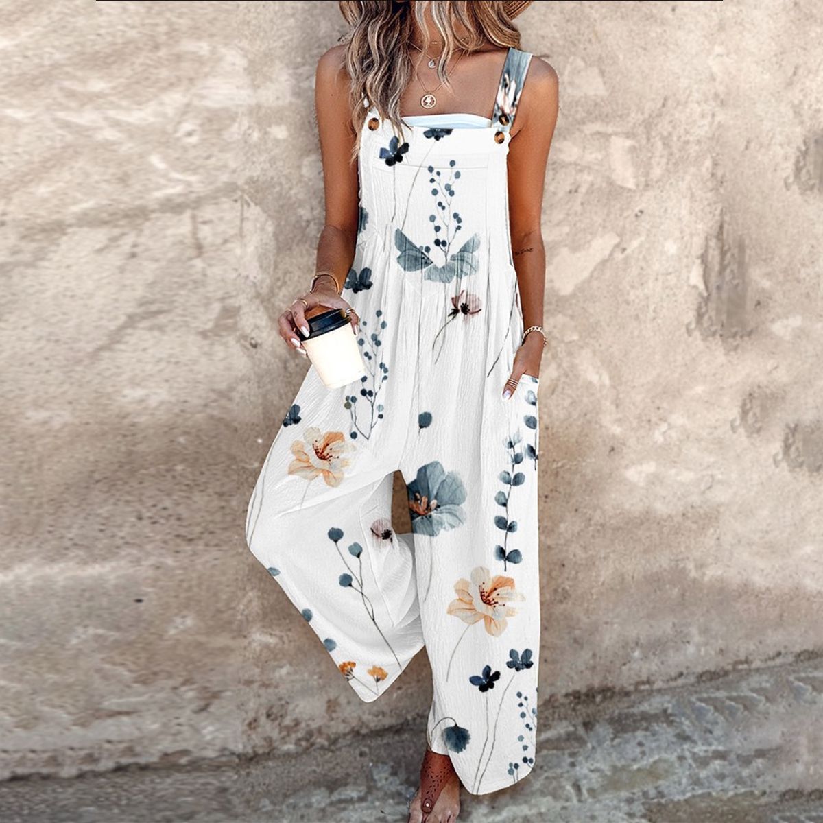 Black Print Wide-Leg Dungarees