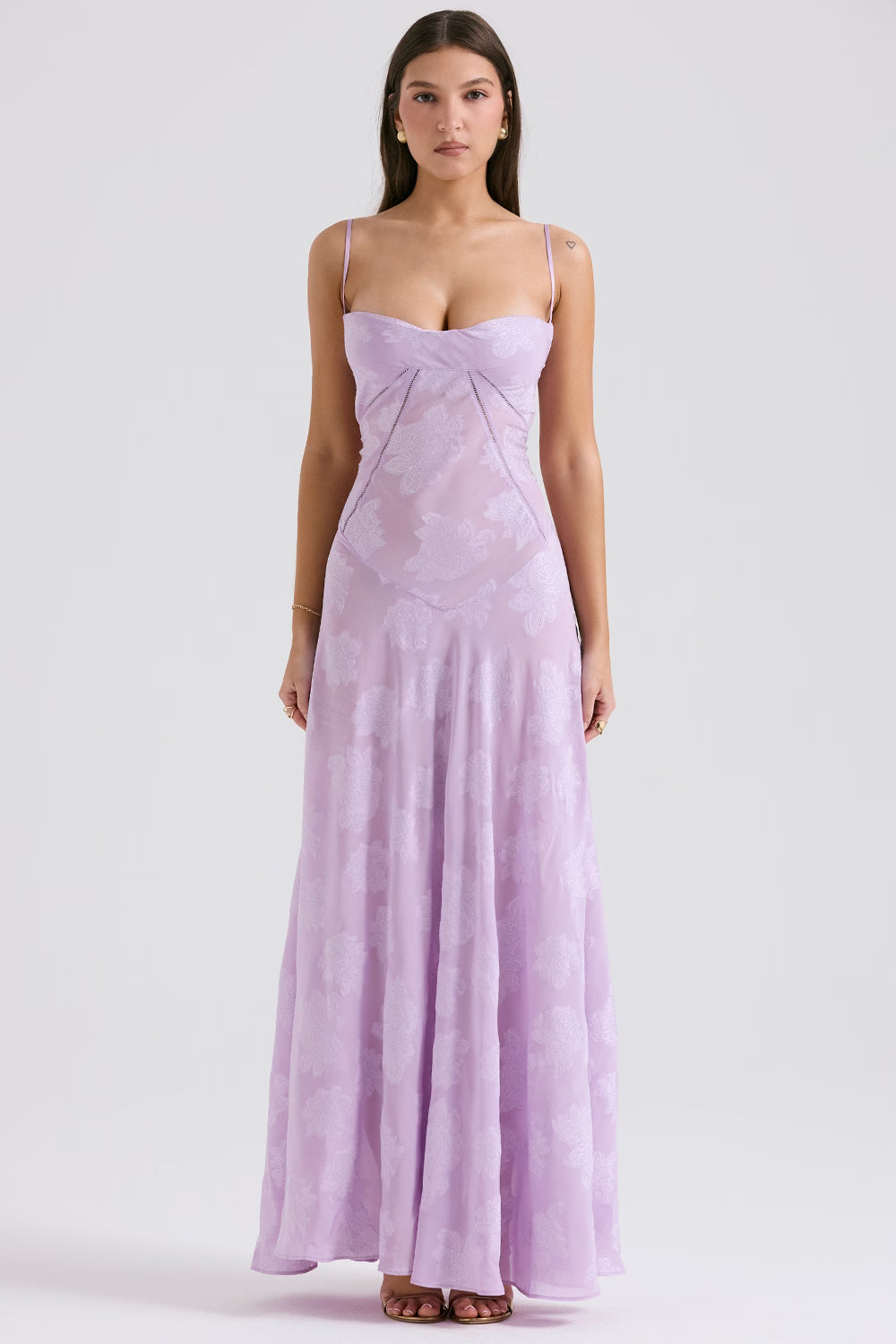Floral Jacquard Lace-Up Maxi Dress for Women - Elegant Evening Wear