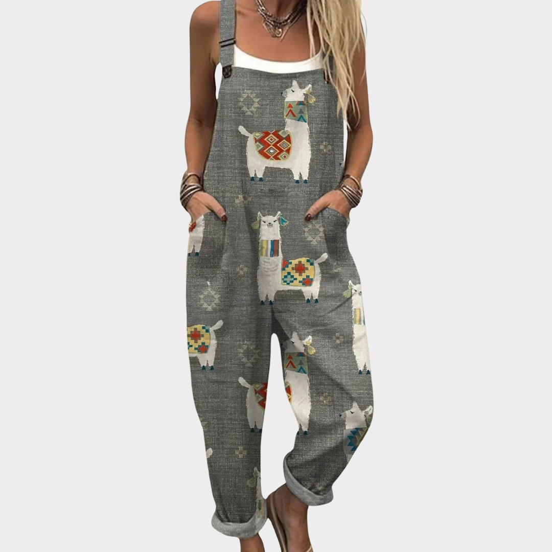 Charcoal Print Wide-Leg Dungarees