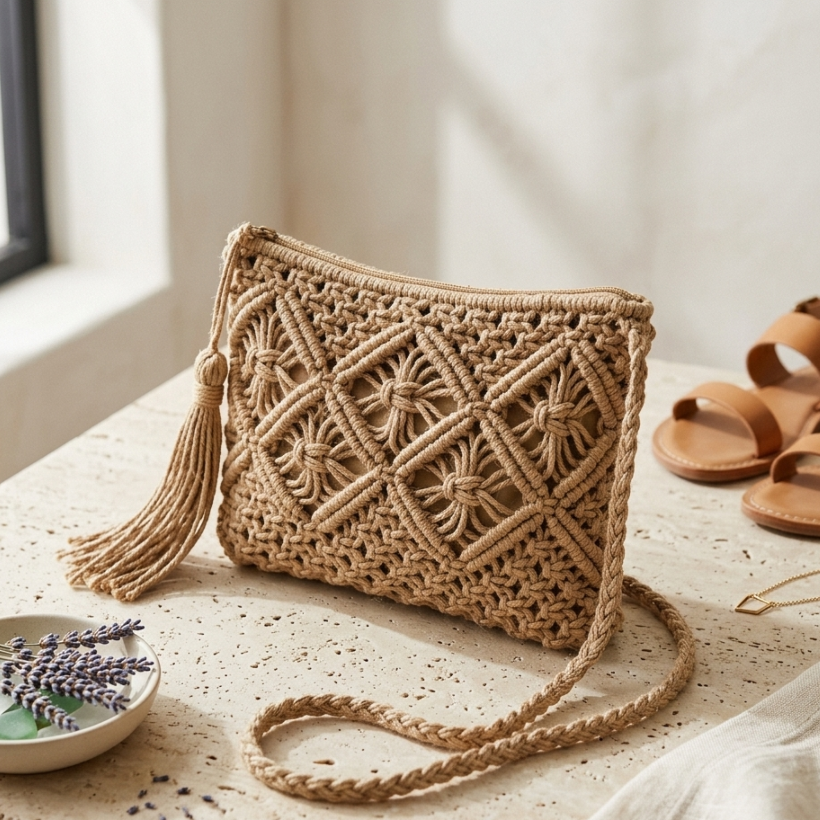 Tassel Woven Crossbody Bag - Eco-Friendly Fashion Accessory for Everyday Use
