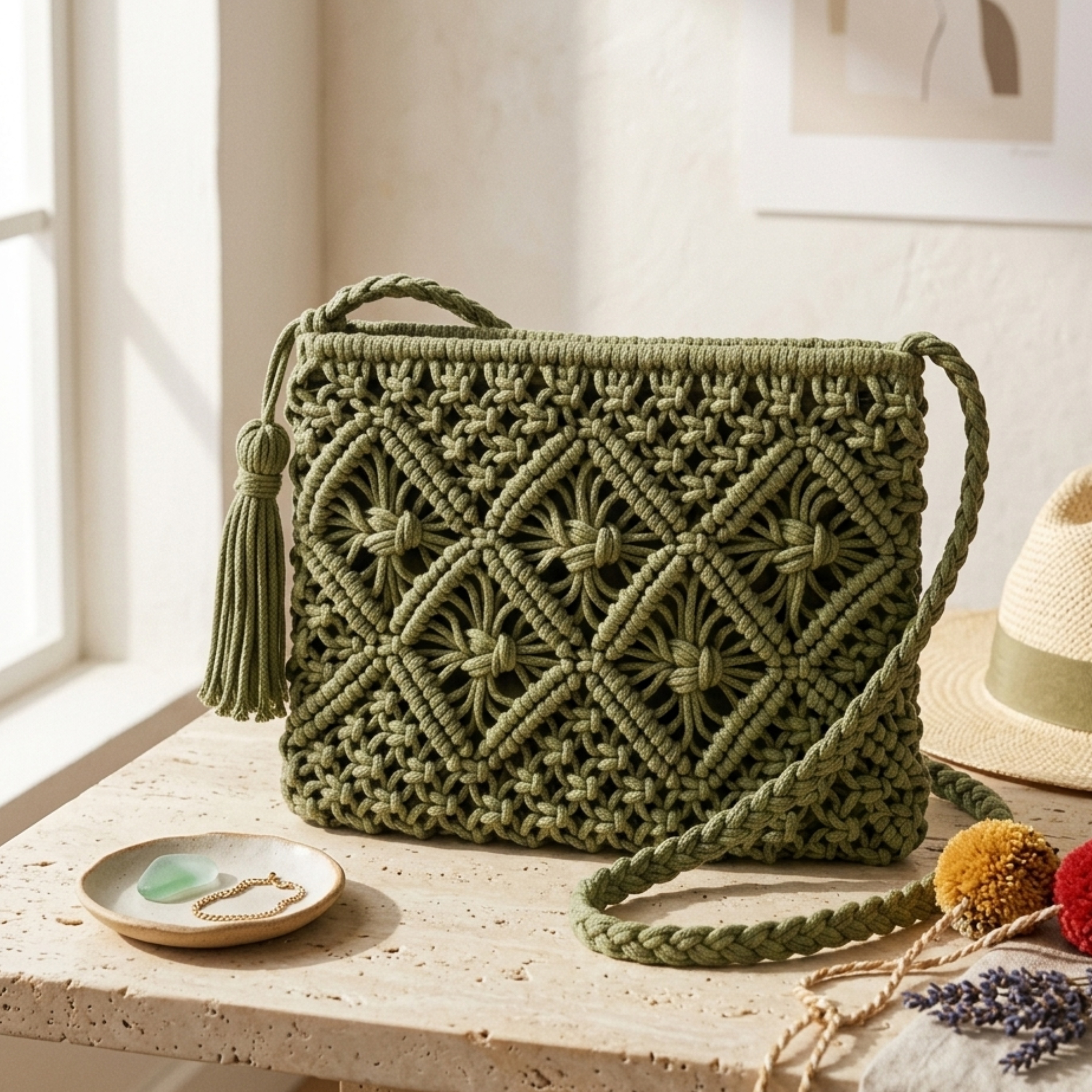 Tassel Woven Crossbody Bag - Eco-Friendly Fashion Accessory for Everyday Use