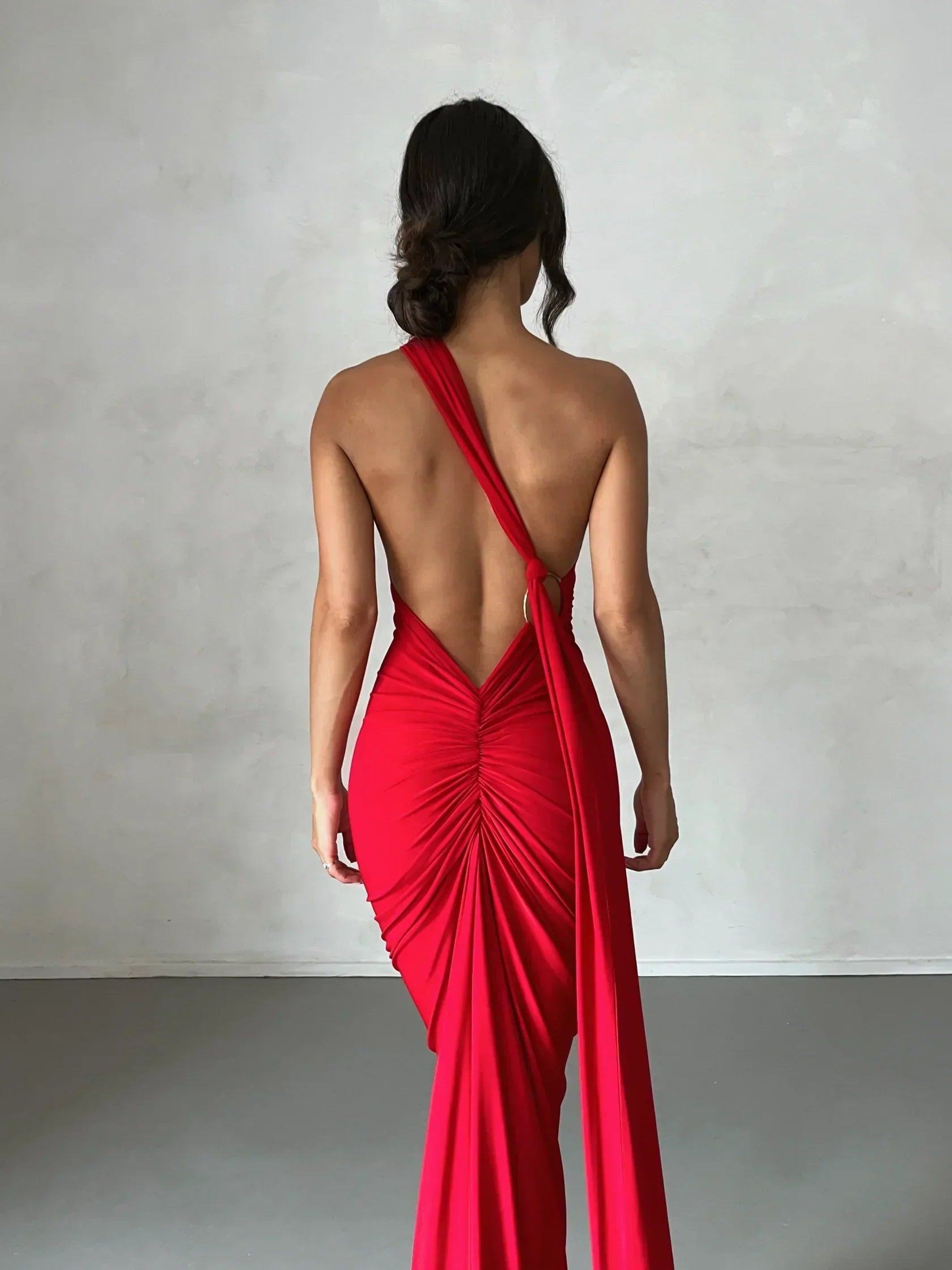 One-Shoulder Grecian Maxi Dress | Versatile Sash Design for Evening Wear