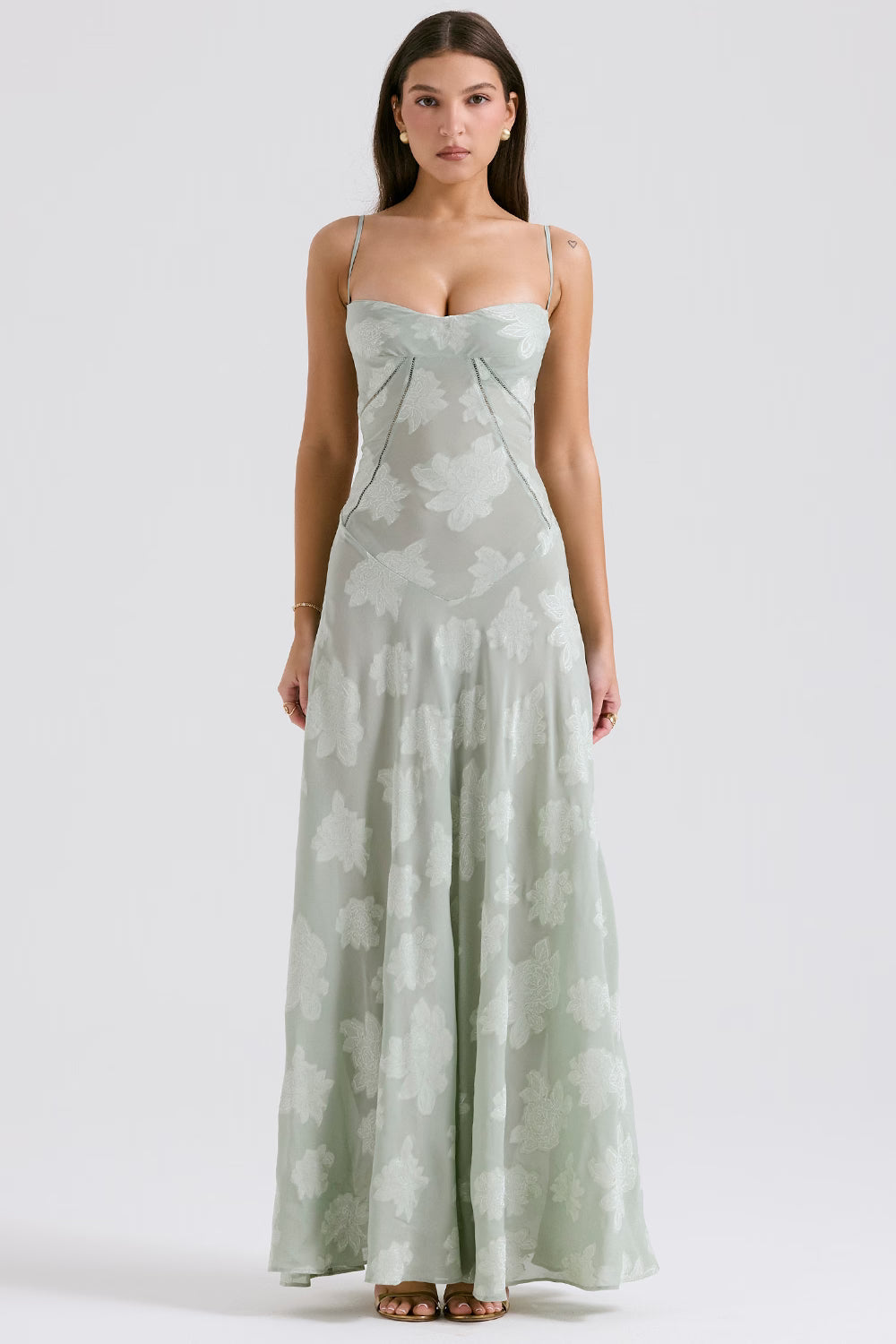 Floral Jacquard Lace-Up Maxi Dress for Women - Elegant Evening Wear