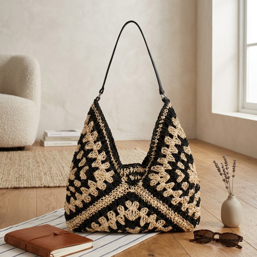 Bohemian Braided Straw Tote Bag – Eco-Friendly Summer Accessory