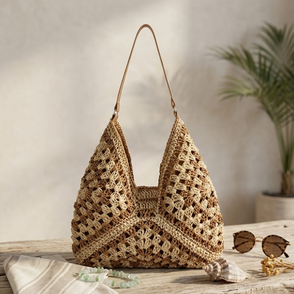 Bohemian Braided Straw Tote Bag – Eco-Friendly Summer Accessory