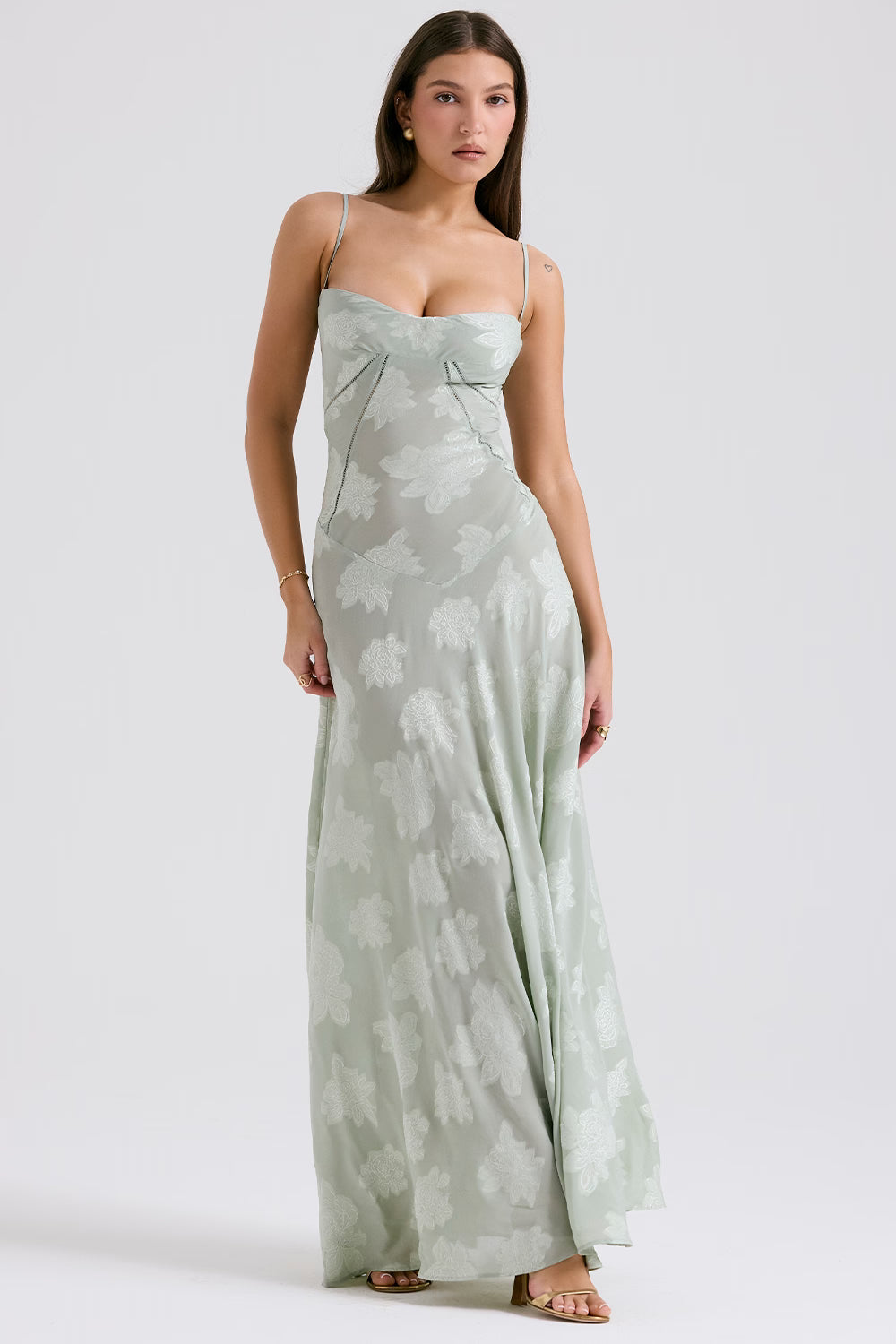 Floral Jacquard Lace-Up Maxi Dress for Women - Elegant Evening Wear
