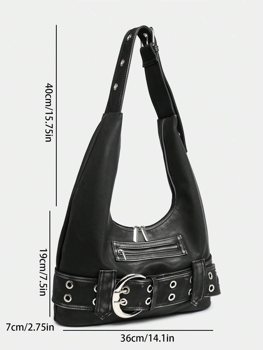 Distressed Buckle Hobo Bag - Luxe Faux Leather Handbag for Everyday Use