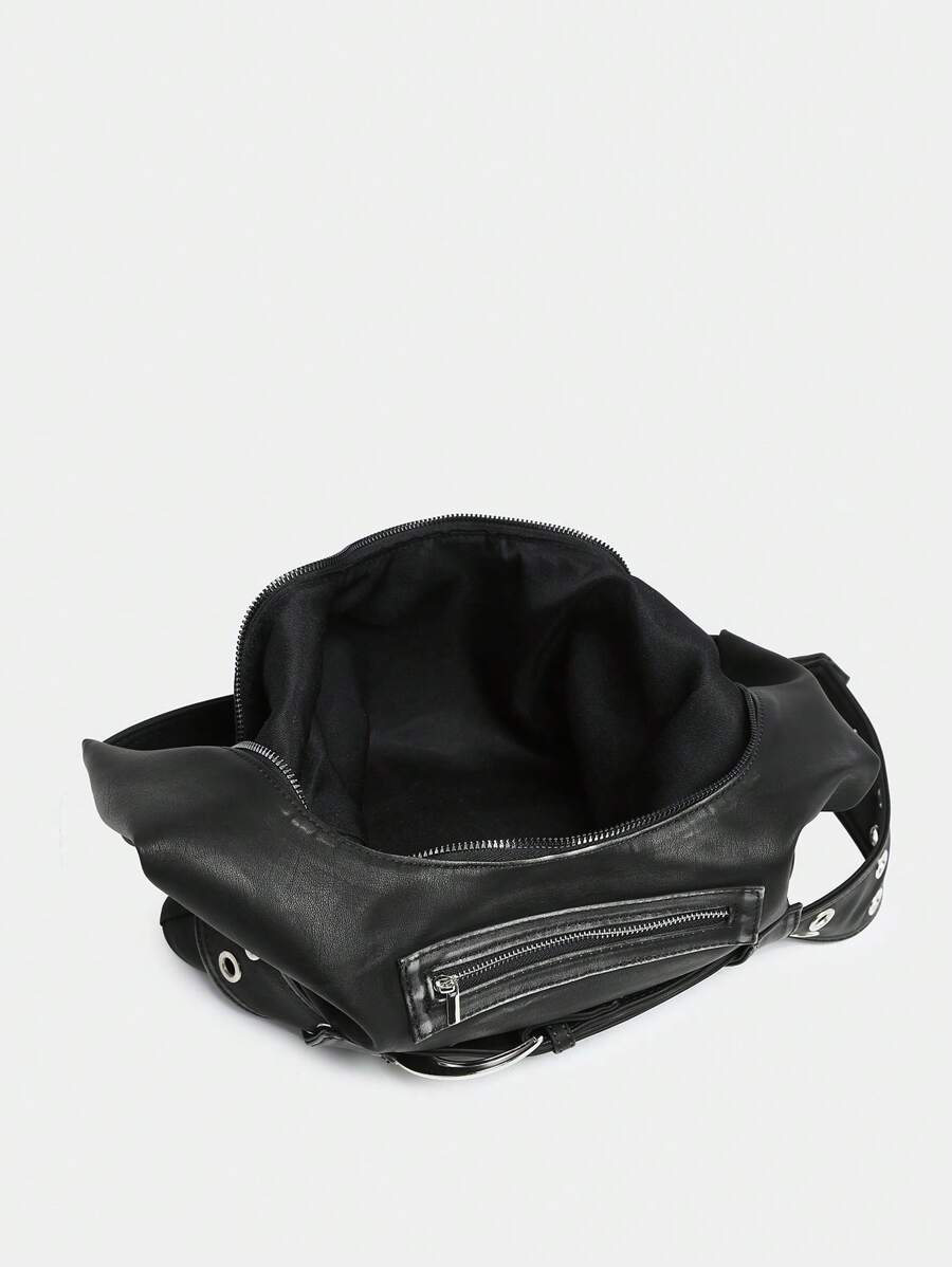 Distressed Buckle Hobo Bag - Luxe Faux Leather Handbag for Everyday Use