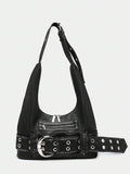 Distressed Buckle Hobo Bag - Luxe Faux Leather Handbag for Everyday Use