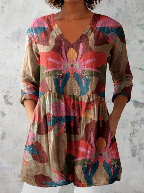 Everyday Elegance – Fluid V-Neck Long Blouse
