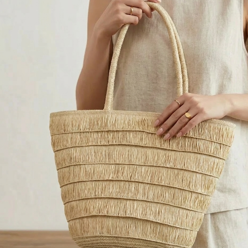 Woven Tote Shoulder Bag - Sustainable Summer Style for Everyday Use