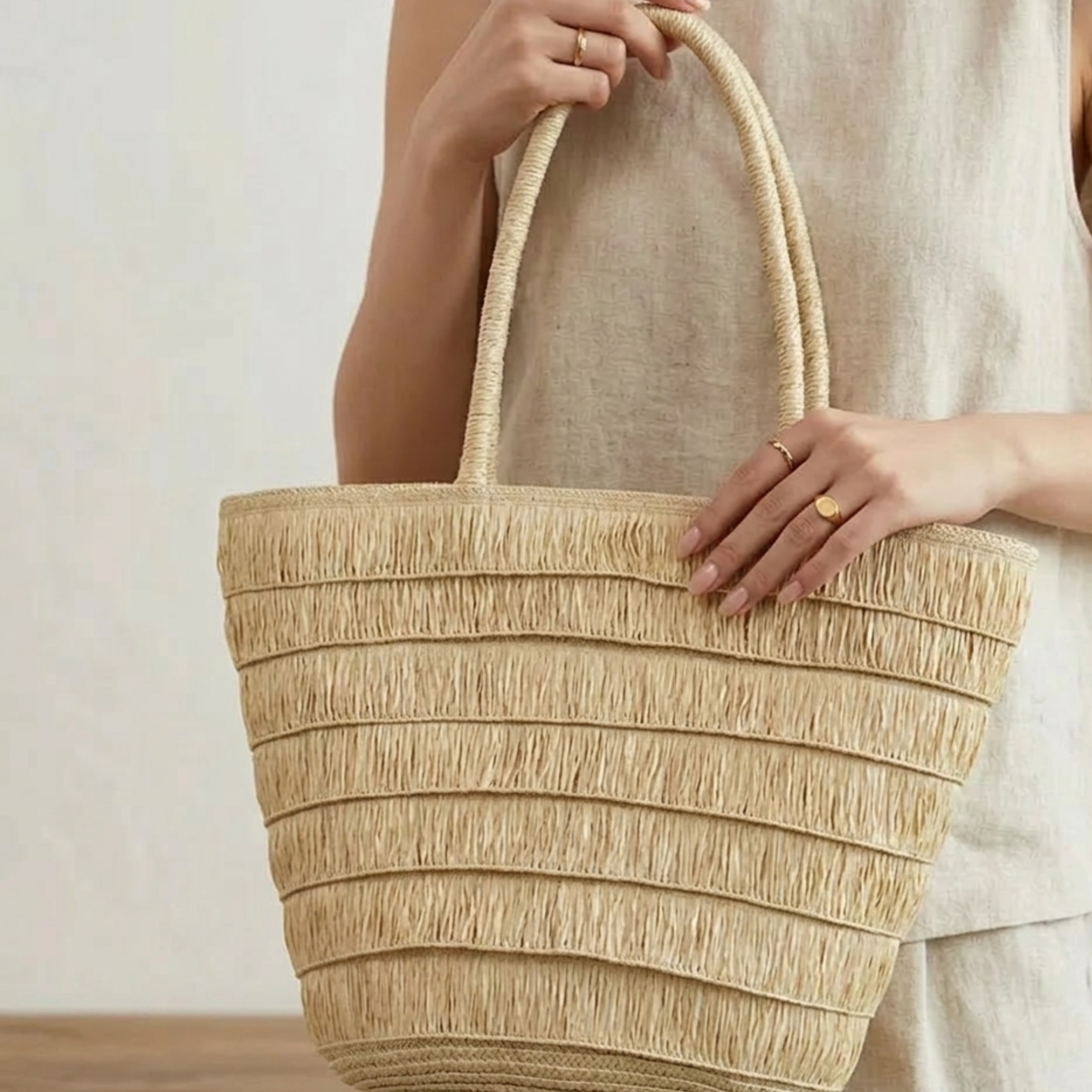 Woven Tote Shoulder Bag - Sustainable Summer Style for Everyday Use