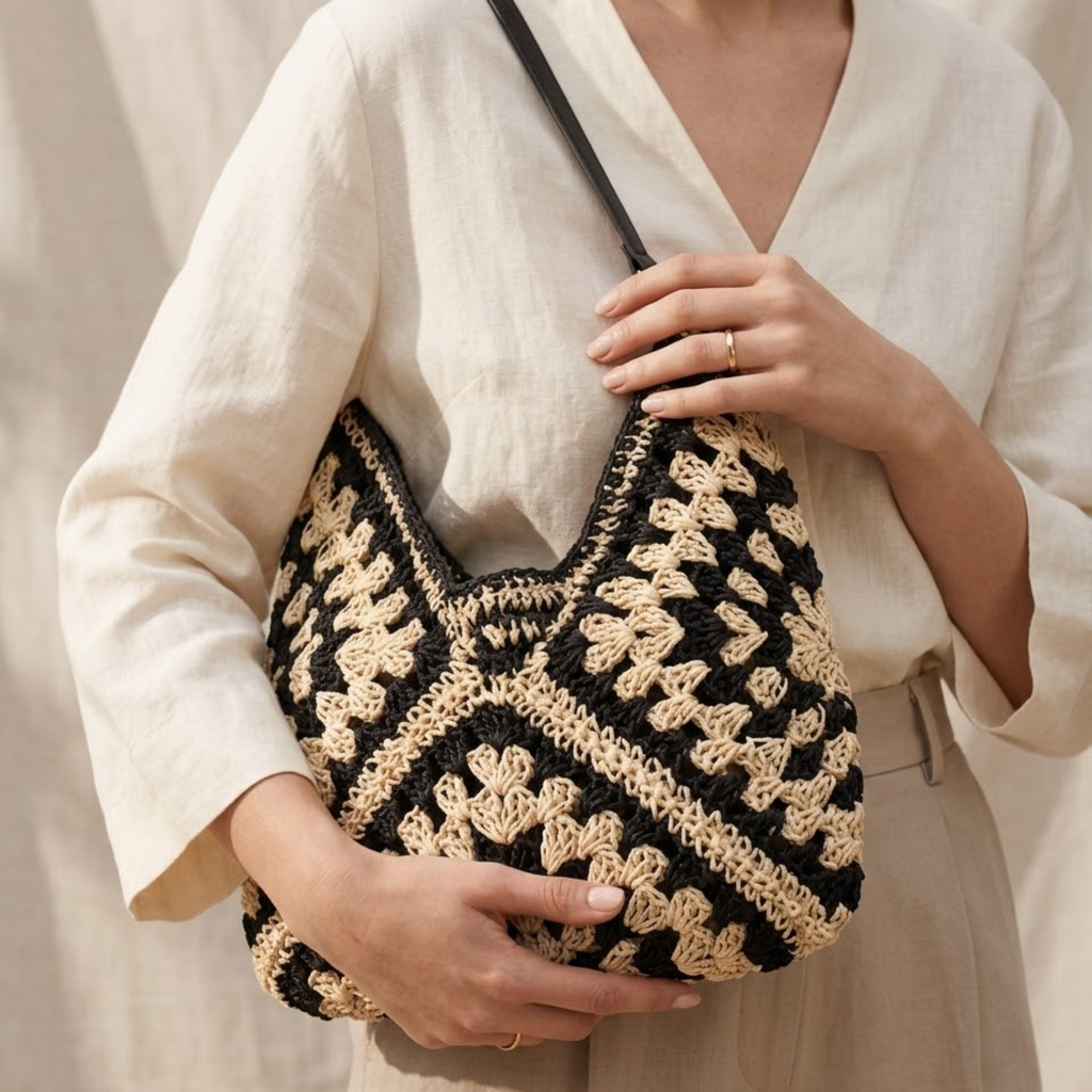 Bohemian Braided Straw Tote Bag – Eco-Friendly Summer Accessory