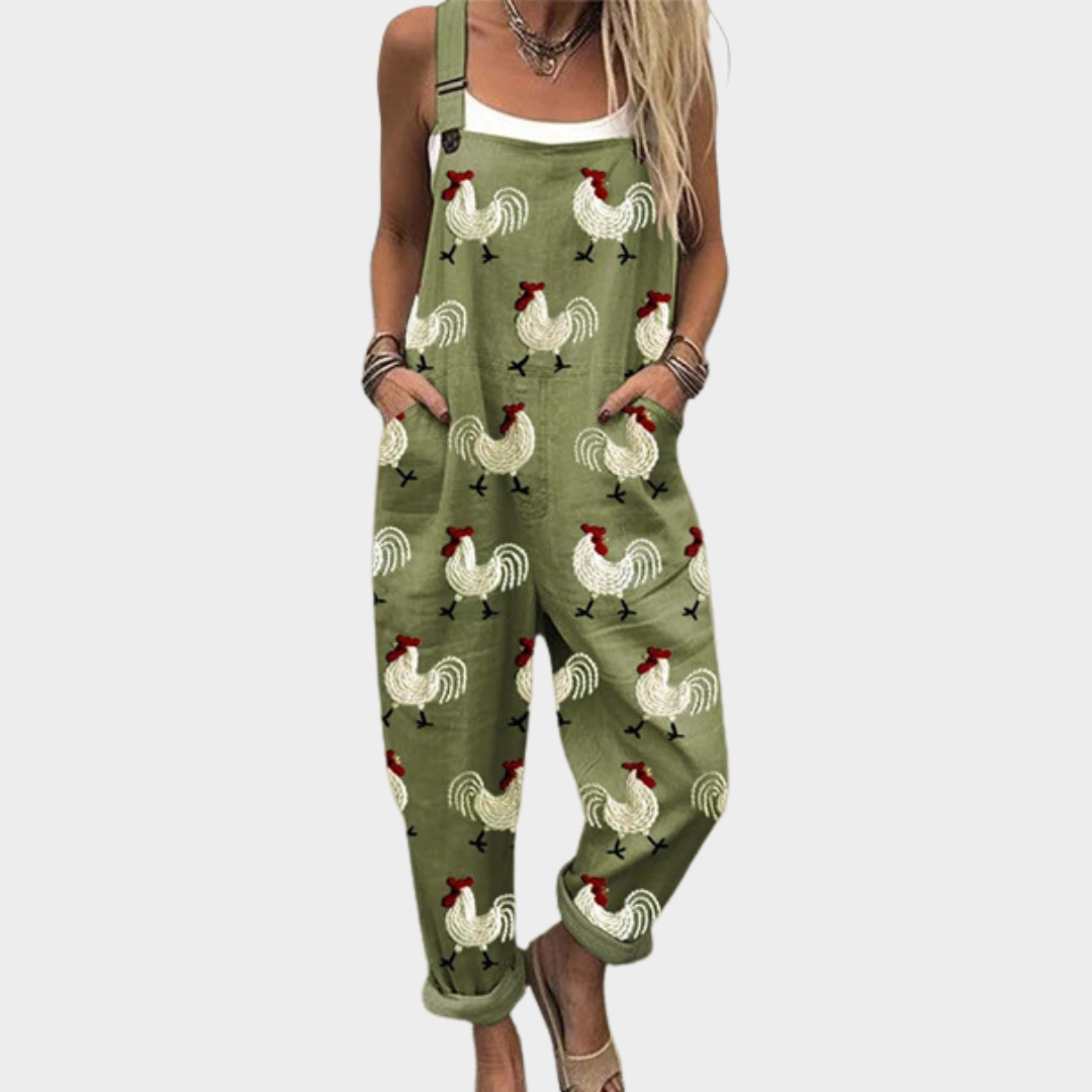 Forest Green Printed Dungarees