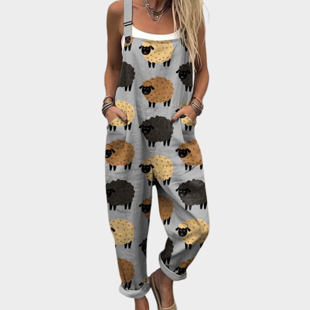 Dove Grey Flowy Printed Dungarees