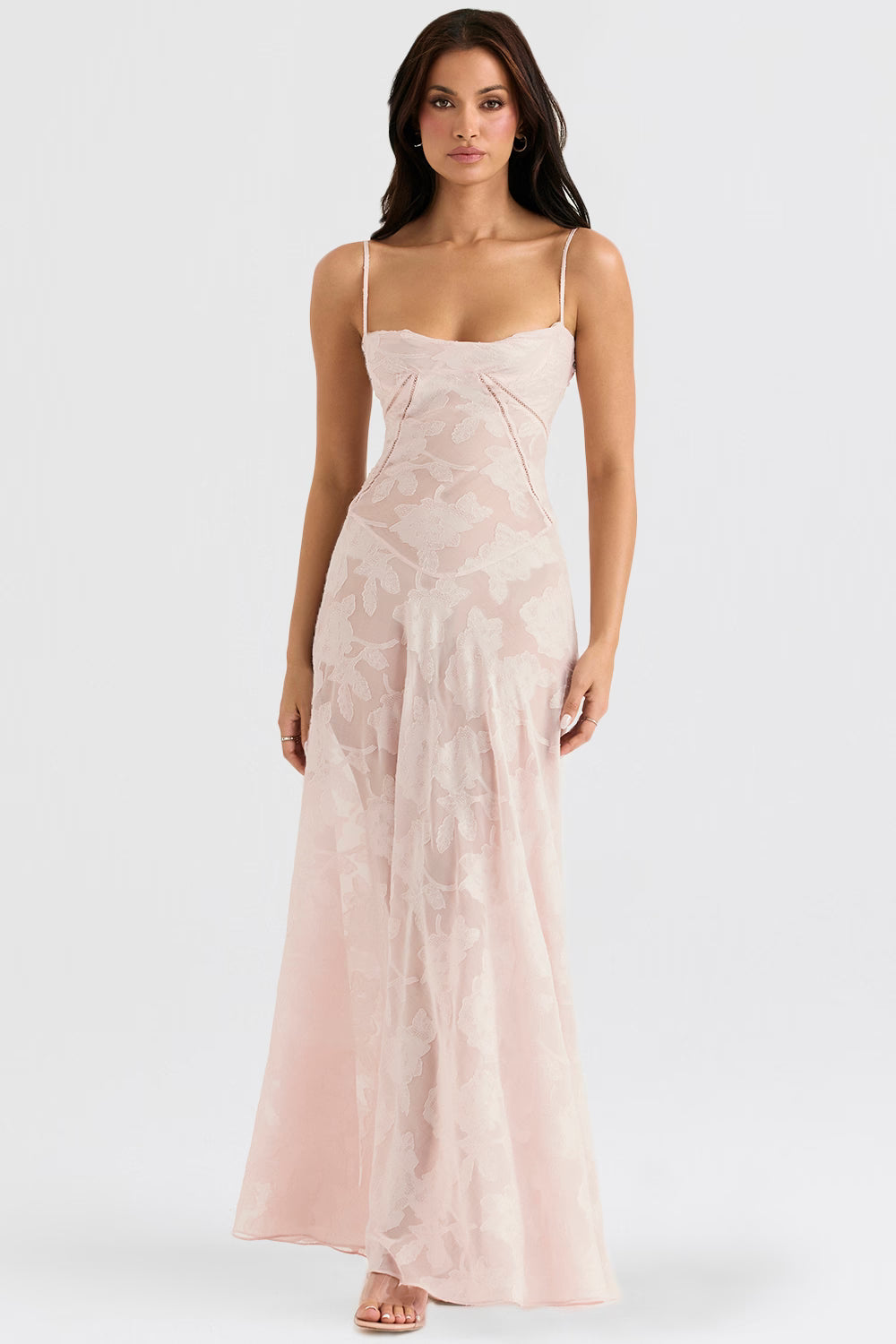 Floral Jacquard Lace-Up Maxi Dress for Women - Elegant Evening Wear