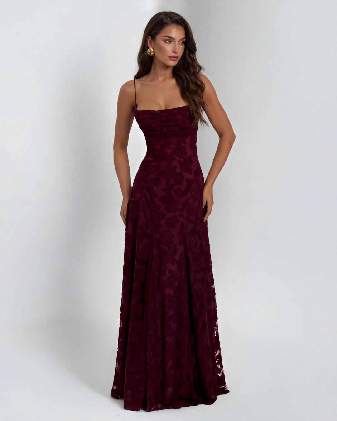 Floral Lace Maxi Dress with Spaghetti Straps and Straight Neckline for Women