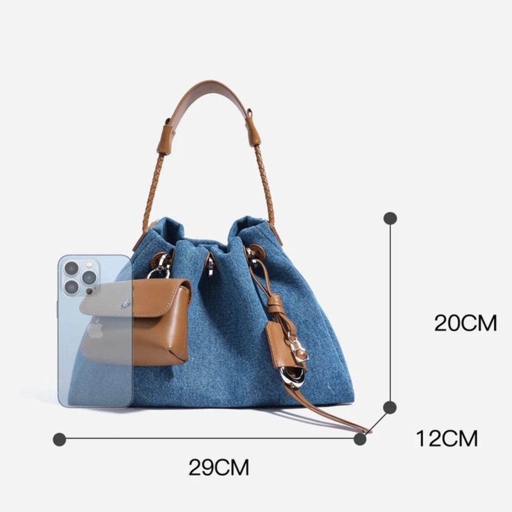 Genuine Leather Denim Patchwork Hobo Bag for Everyday Use