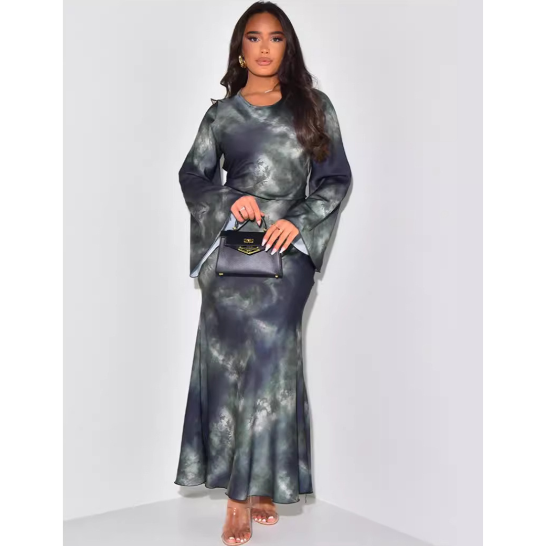 Satin Maxi Dress with Tie Back - Elegant Fitted Evening Gown