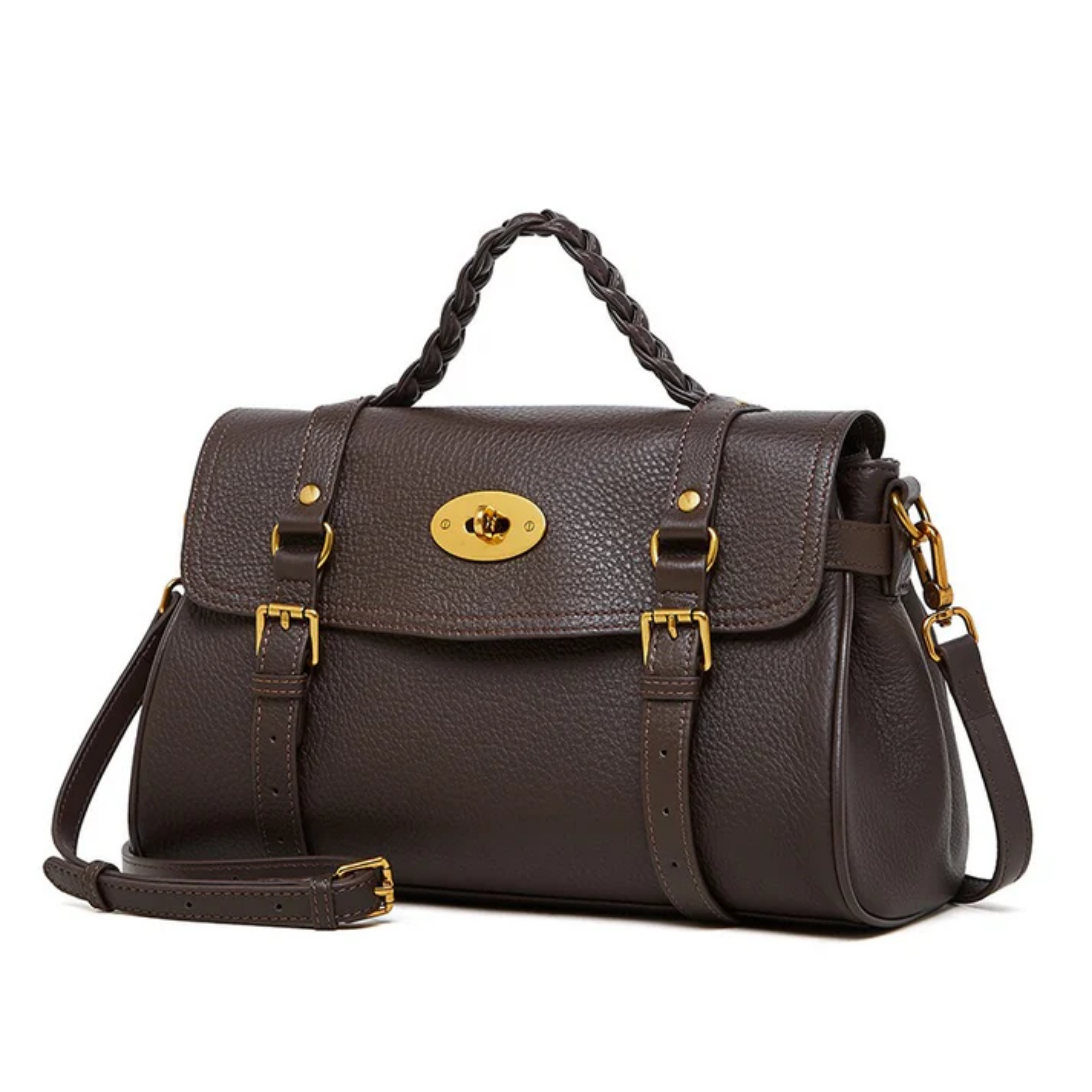 Genuine Leather Braided Handle Satchel Bag for Everyday Use