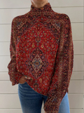 Vintage Art Print Turtleneck Pullover