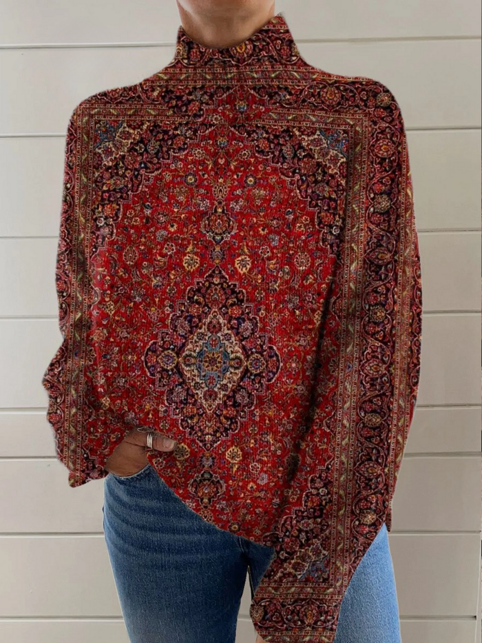 Vintage Art Print Turtleneck Pullover