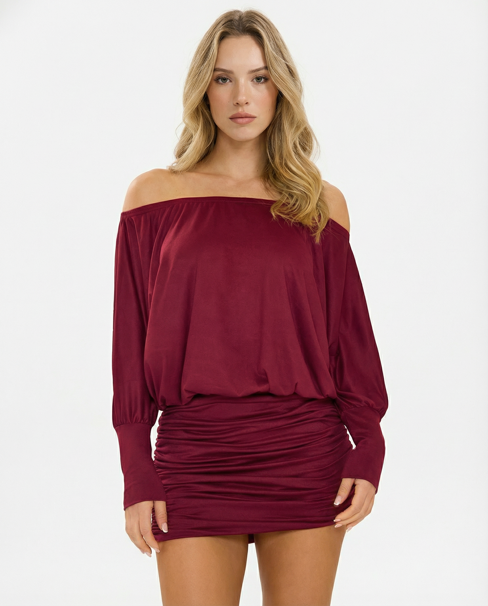 Ruched Mini Dress with Draped Top and Fitted Skirt for Casual Wear