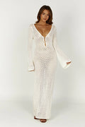 Flared Sleeve Open-Knit Maxi Dress | Breezy Summer Style for Casual Wear