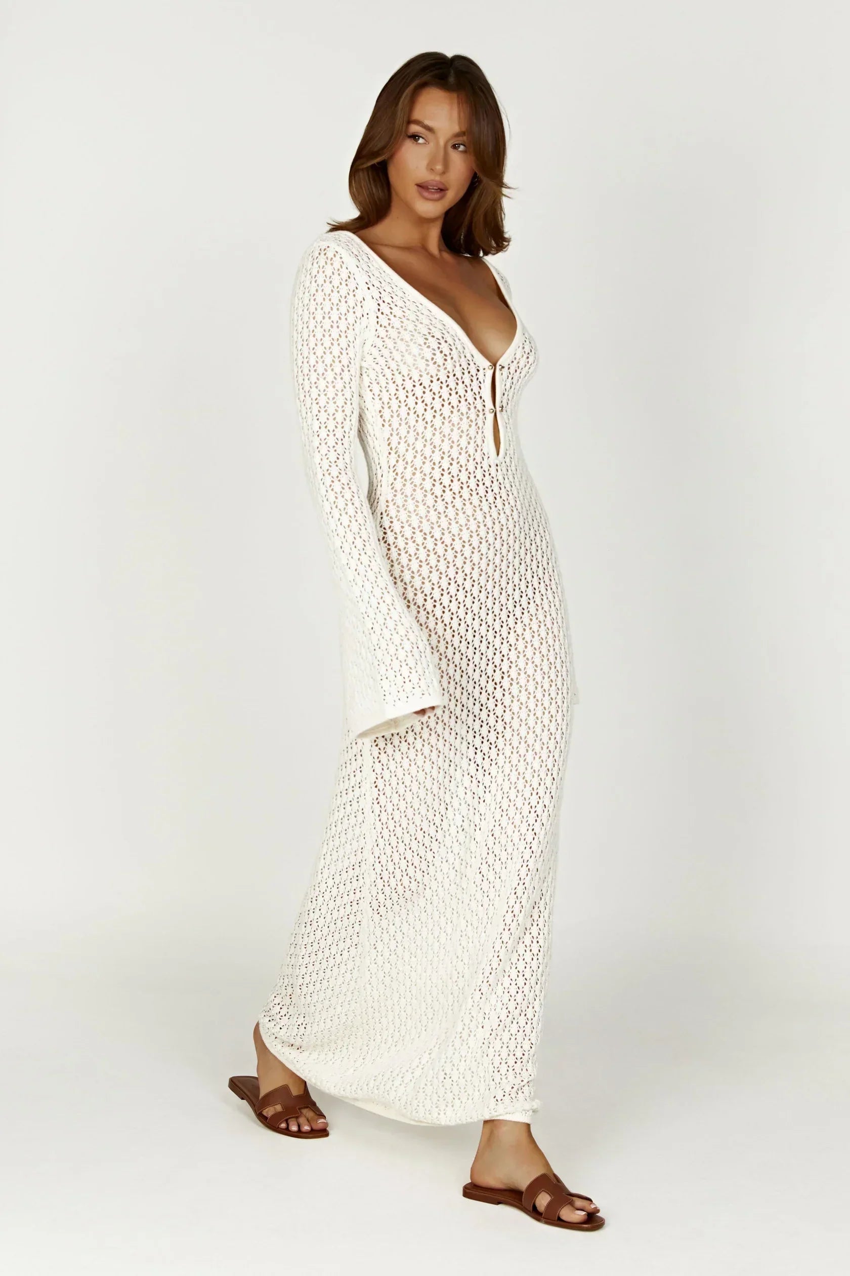 Flared Sleeve Open-Knit Maxi Dress | Breezy Summer Style for Casual Wear