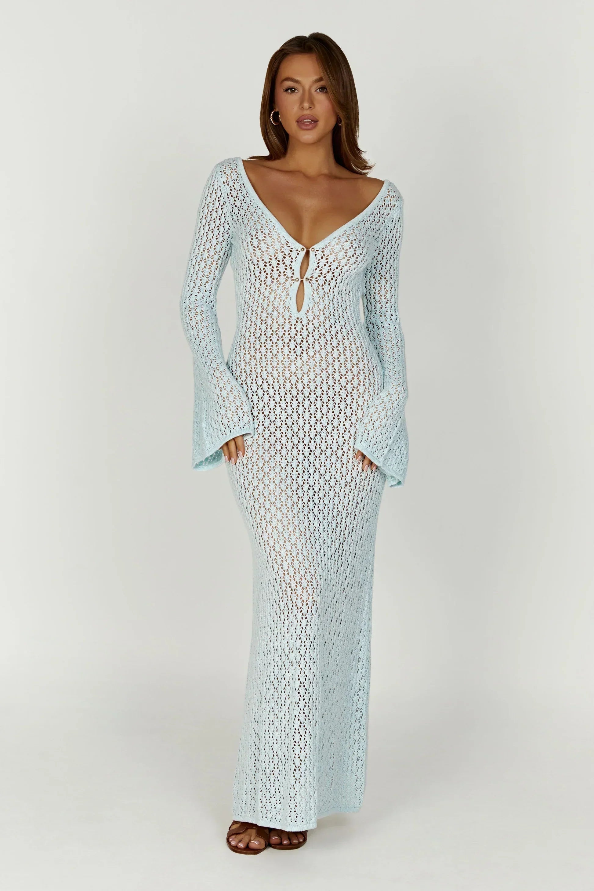 Flared Sleeve Open-Knit Maxi Dress | Breezy Summer Style for Casual Wear