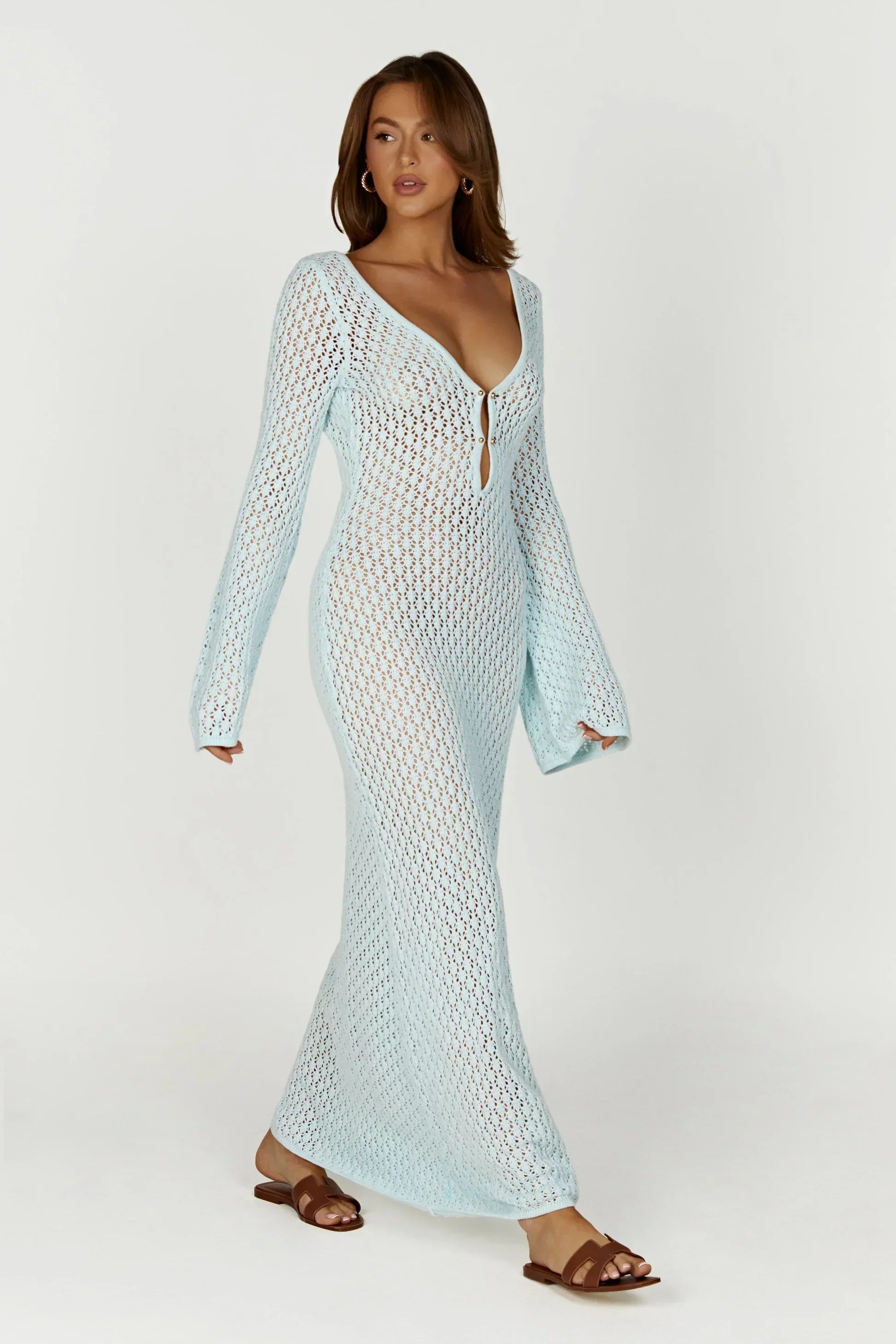 Flared Sleeve Open-Knit Maxi Dress | Breezy Summer Style for Casual Wear