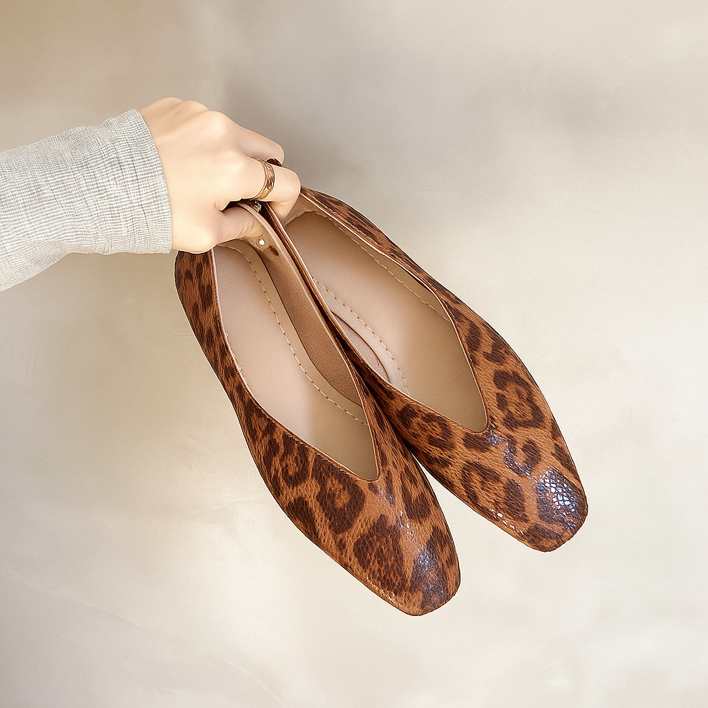 Leopard Print Leather Flats for Women - Comfortable Casual Footwear