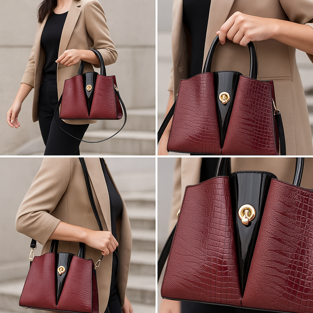 Croc-Embossed Tote Bag - Stylish Faux Leather Handbag for Everyday Use