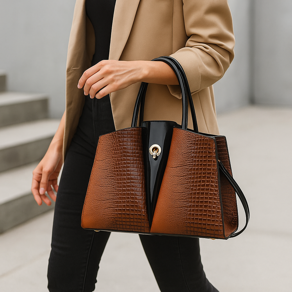 Croc-Embossed Tote Bag - Stylish Faux Leather Handbag for Everyday Use
