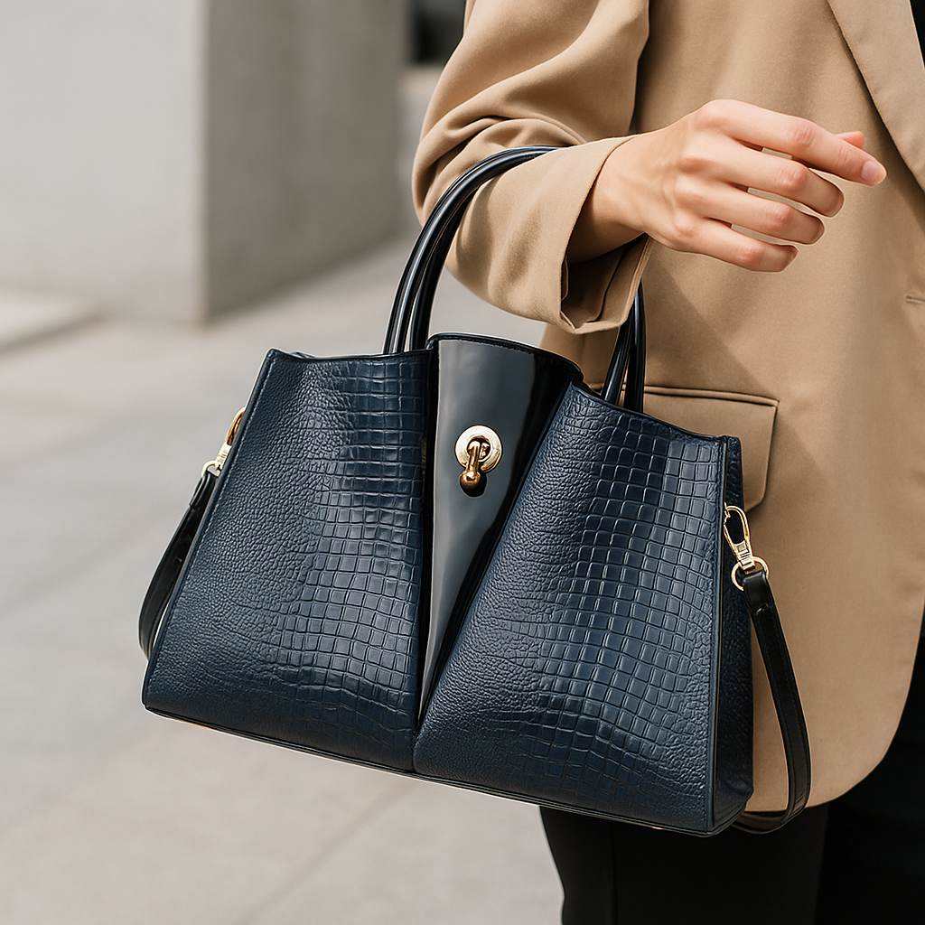 Croc-Embossed Tote Bag - Stylish Faux Leather Handbag for Everyday Use
