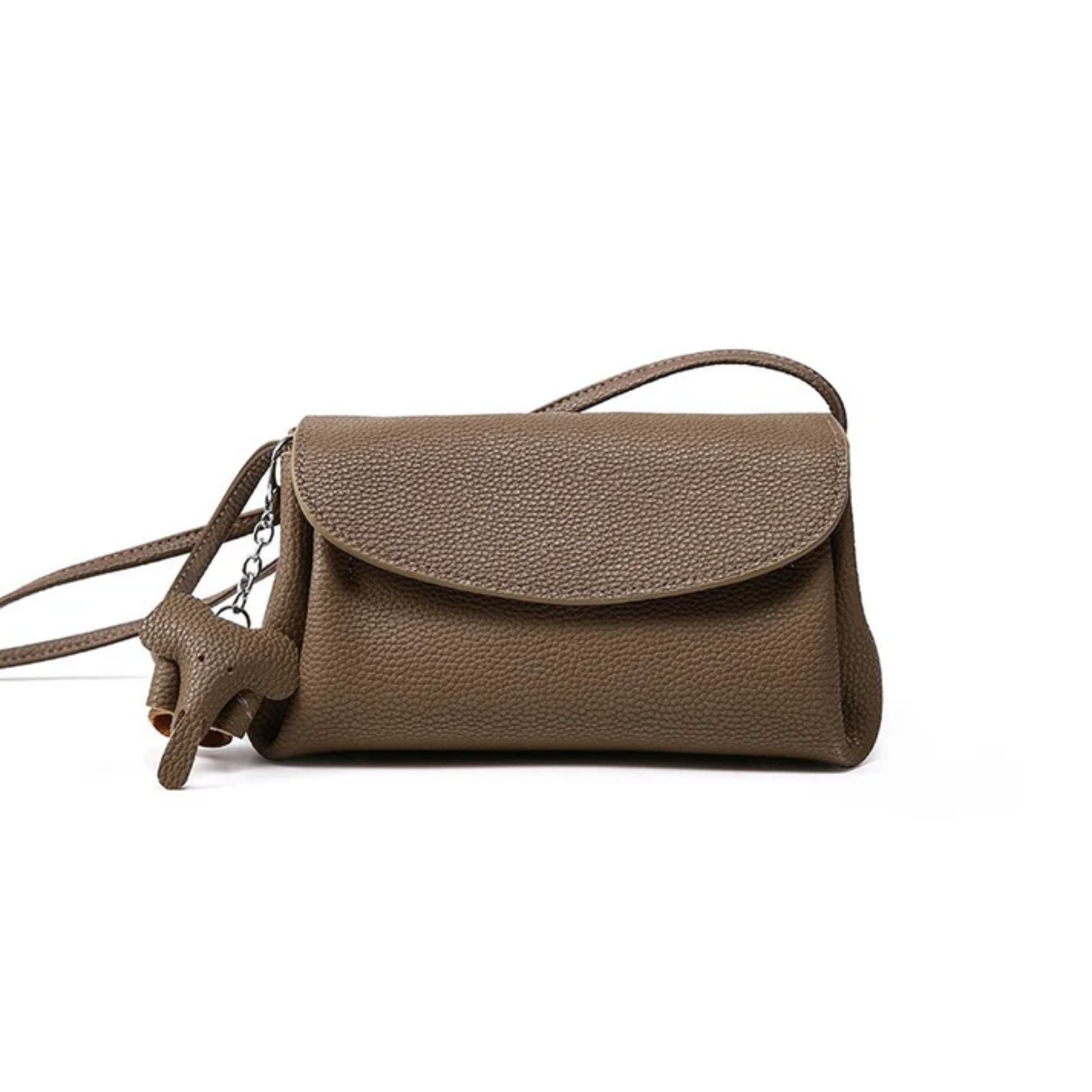 Genuine Leather Crossbody Bag with Mini Elephant Pendant for Everyday Use