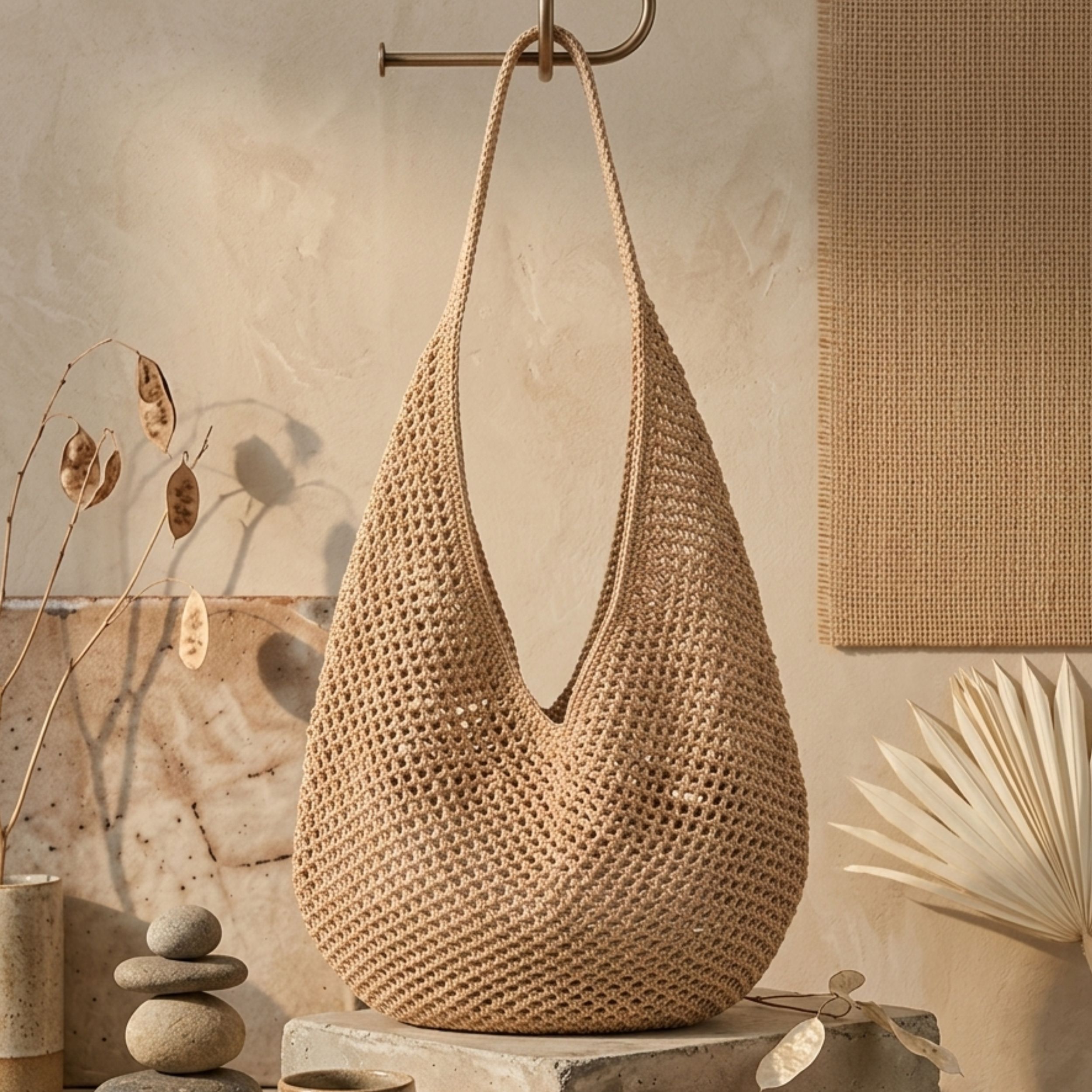 Hollow-Out Knitted Tote Bag - Sustainable Material - Eco-Friendly Fashion Accessory