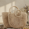 Handmade Moon-Shaped Straw Beach Tote - Eco-Friendly Summer Bag