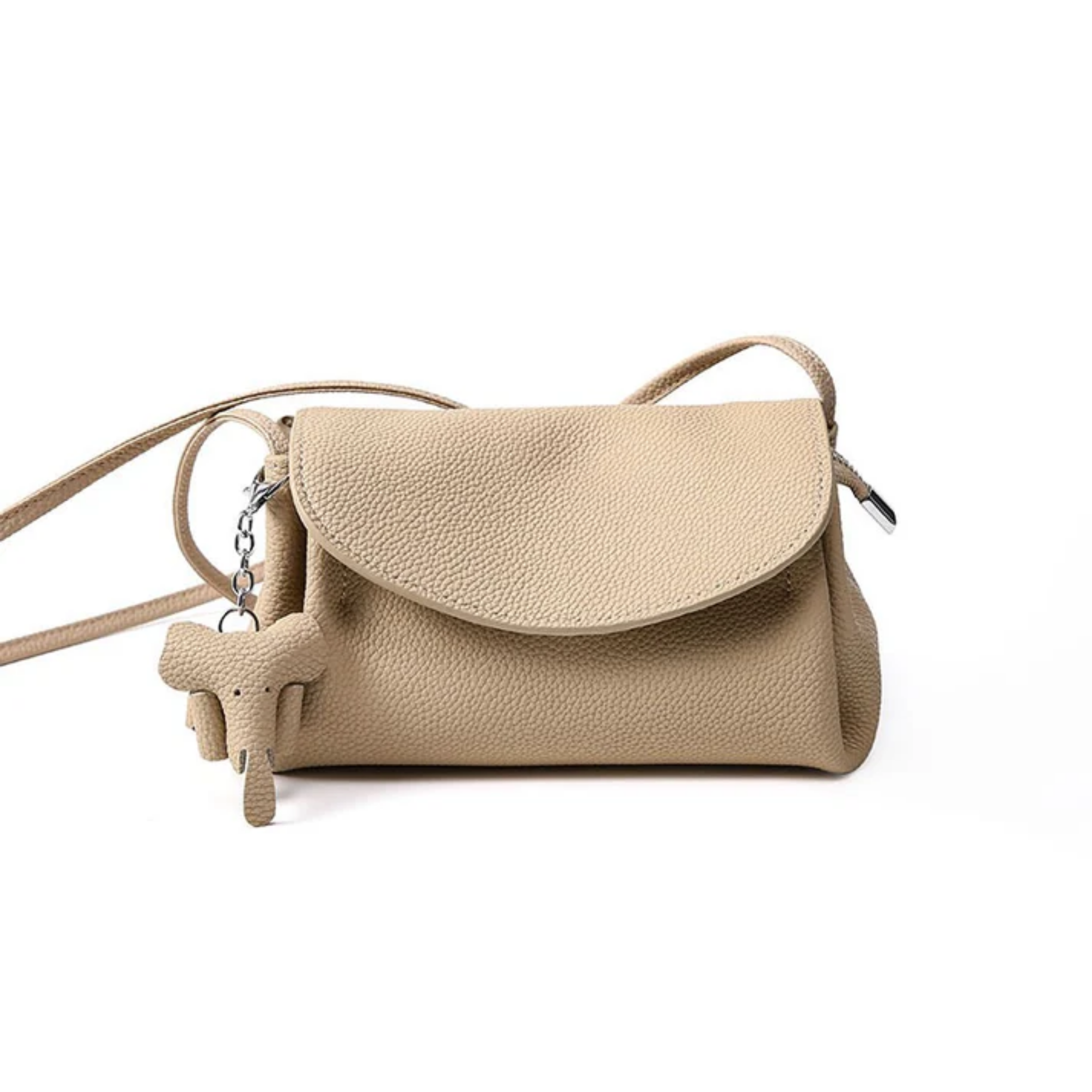 Genuine Leather Crossbody Bag with Mini Elephant Pendant for Everyday Use