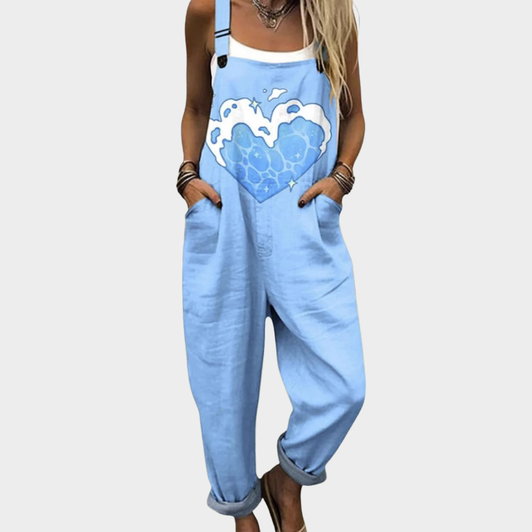 Sky Blue Relaxed Printed Dungarees