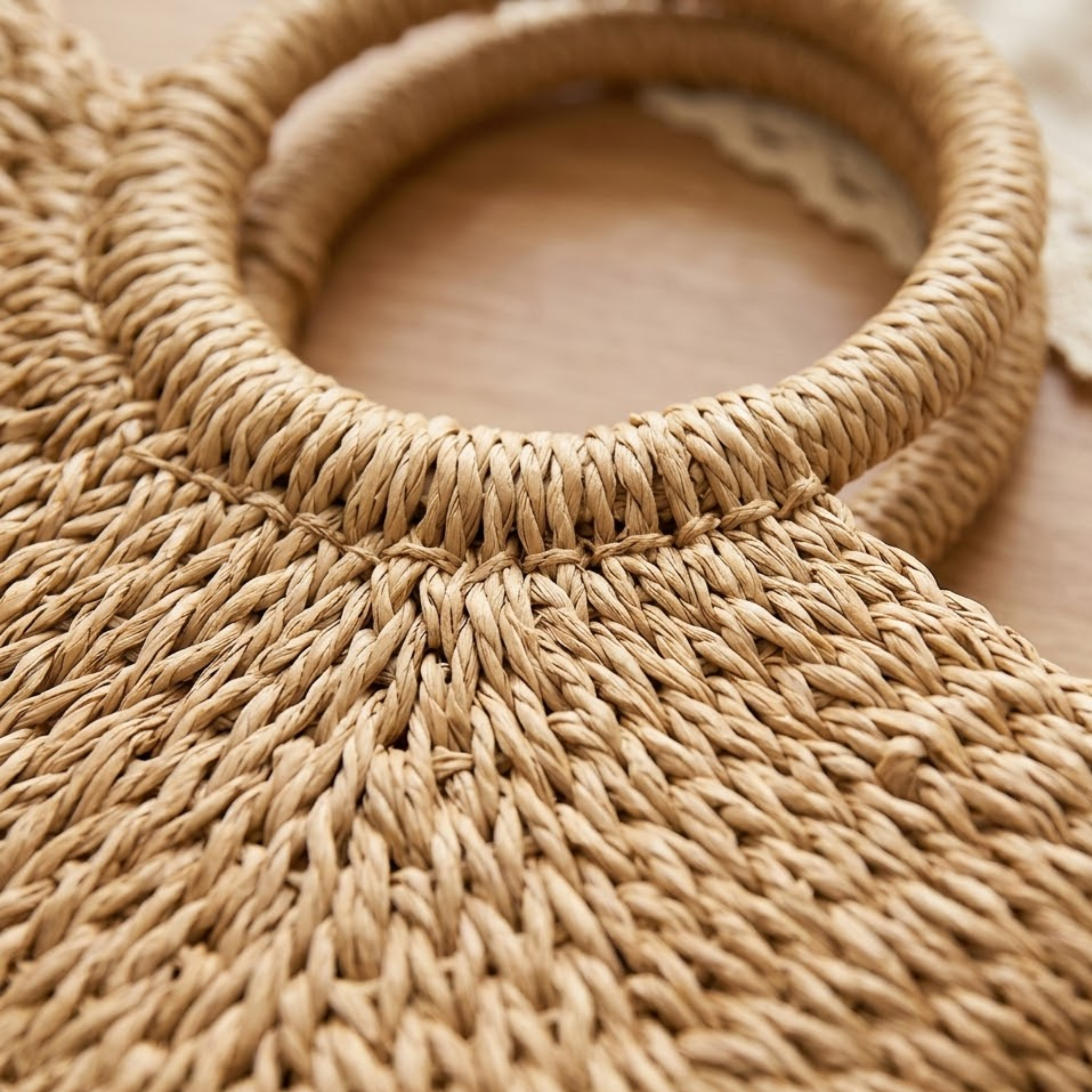 Handmade Moon-Shaped Straw Beach Tote - Eco-Friendly Summer Bag