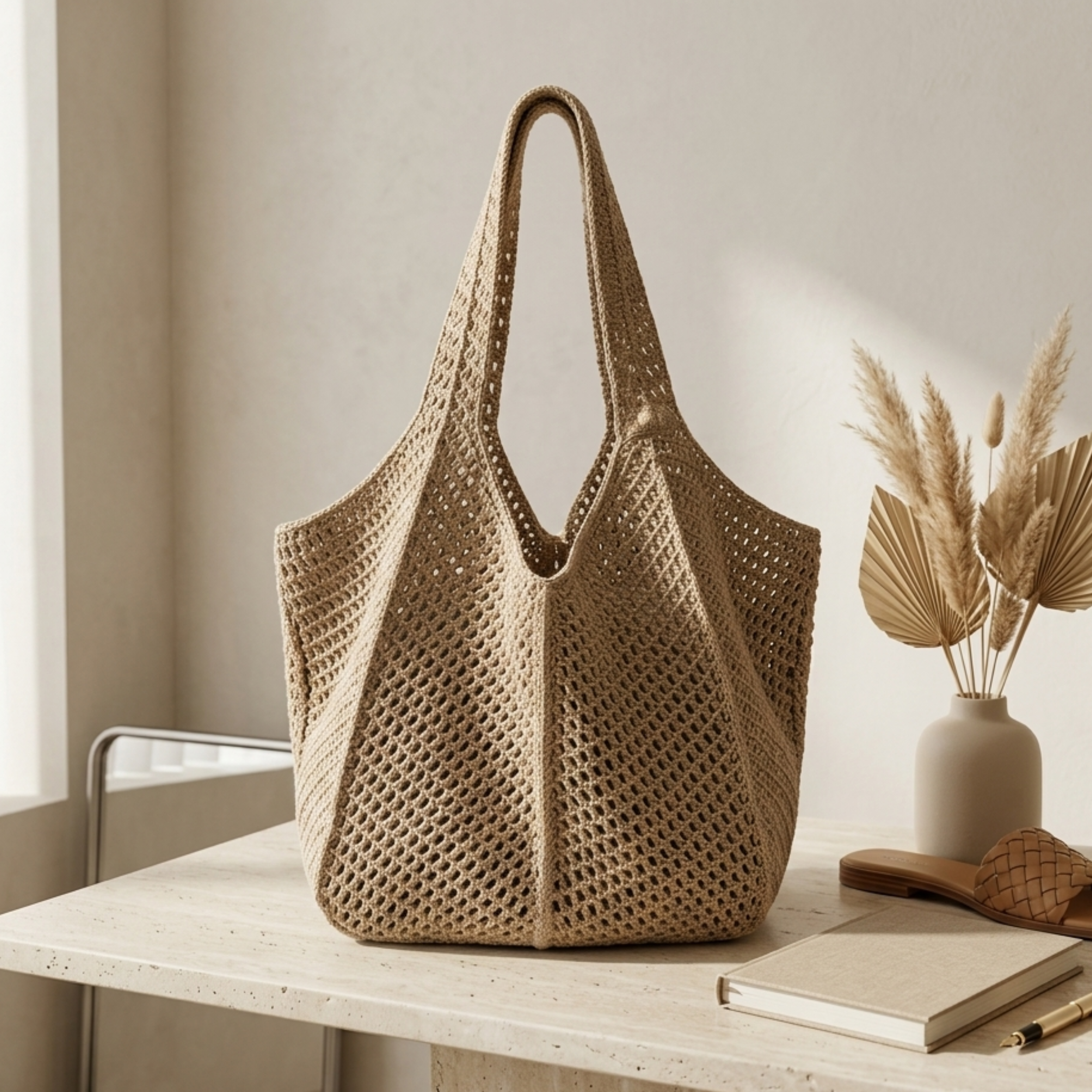 Hollow-Out Knitted Tote Bag - Sustainable Material - Eco-Friendly Fashion Accessory