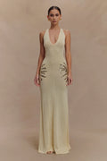 Plunging Open-Back Sequin Maxi Dress with Sunburst Design for Evening Wear