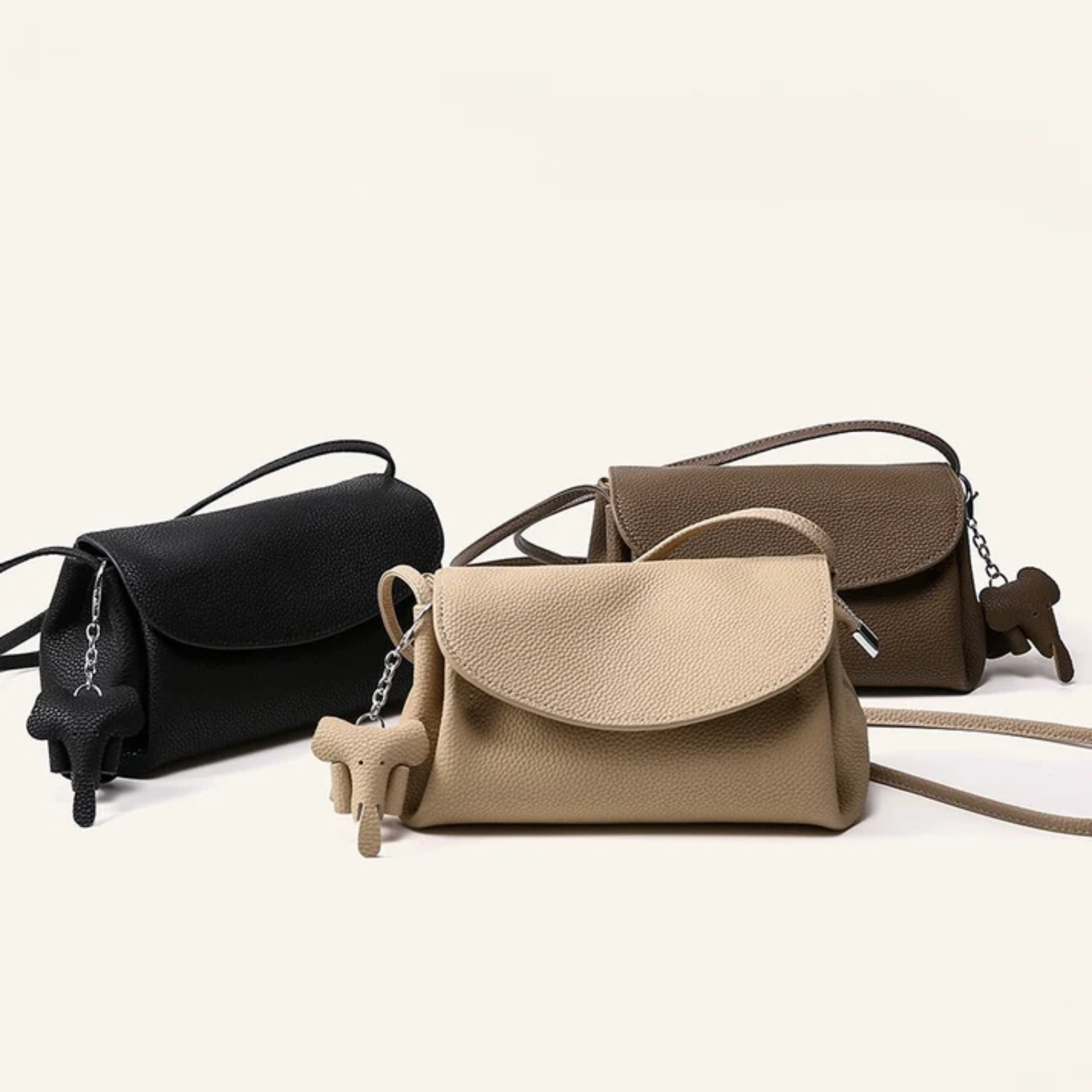 Genuine Leather Crossbody Bag with Mini Elephant Pendant for Everyday Use
