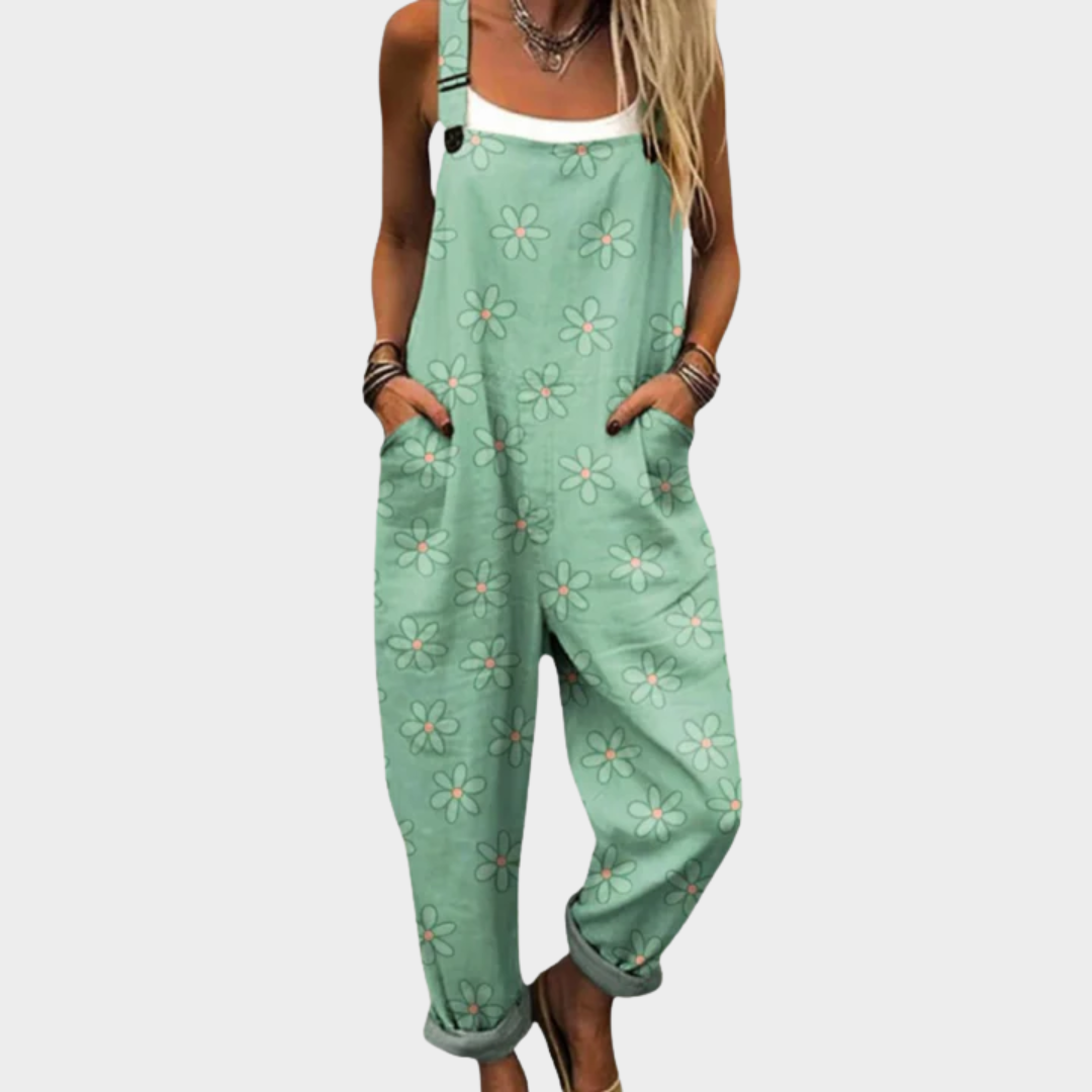 Emerald Wide-Leg Printed Dungarees