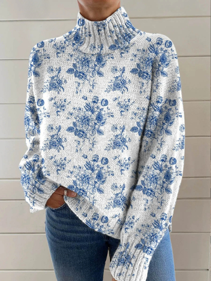 Blue Blossom Turtleneck Sweater